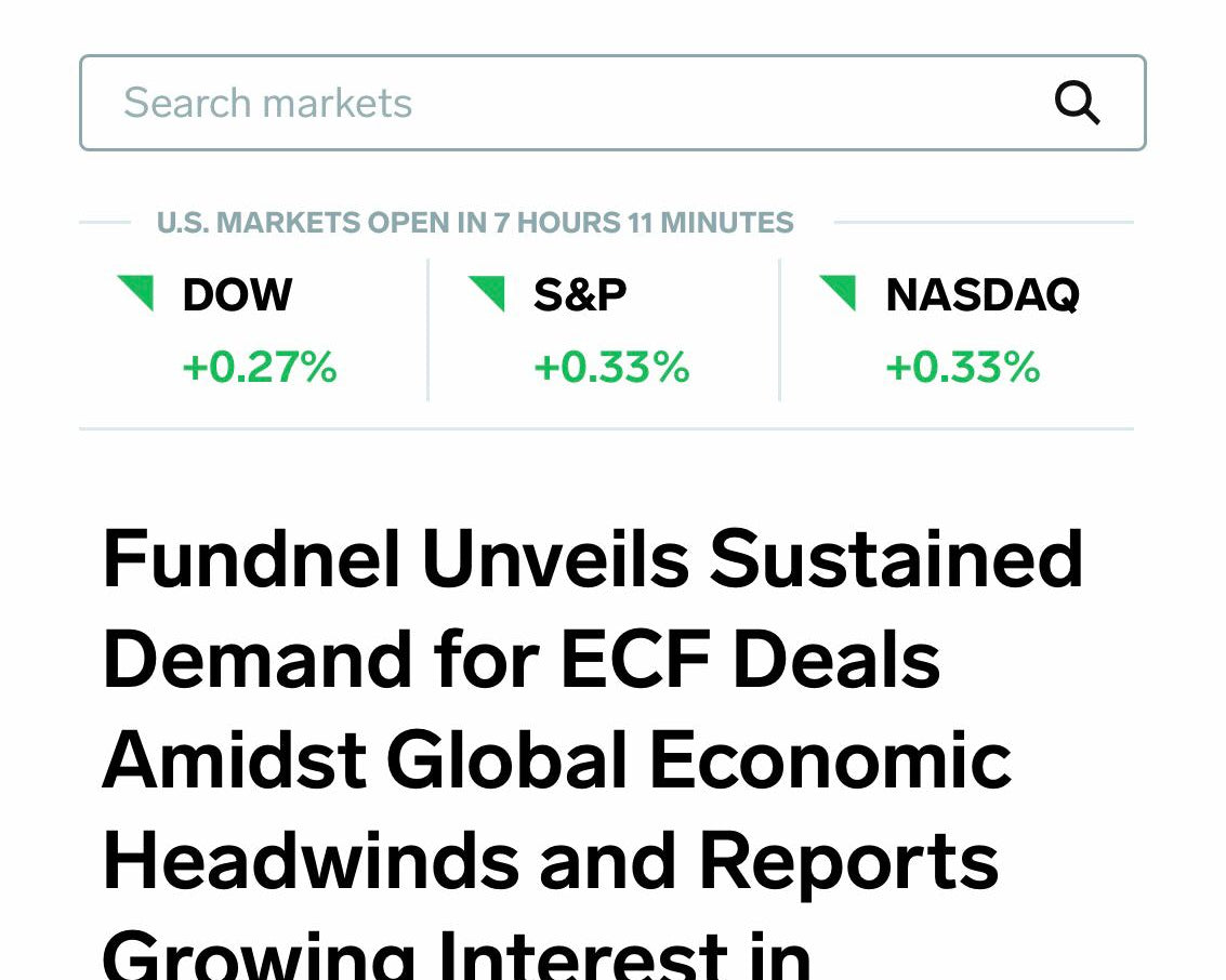 Markets Insider:  Fundnel Unveils Sustained Demand for ECF Deals Amidst Global Economic Headwinds and Reports Growing Interest in Revenue-Sharing